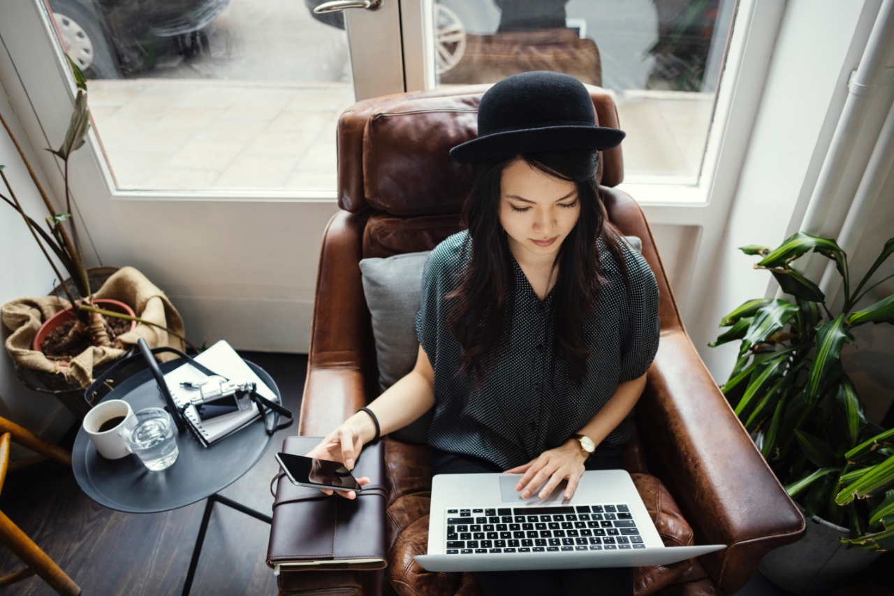 woman sitting at desk